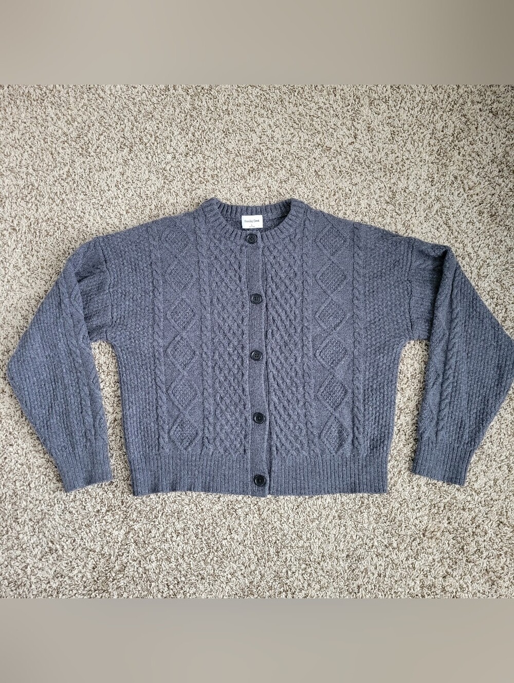 Aritzia Sunday Best Dionne Sweater Cardigan Cable Knit Gray Grey Crew Neck Small